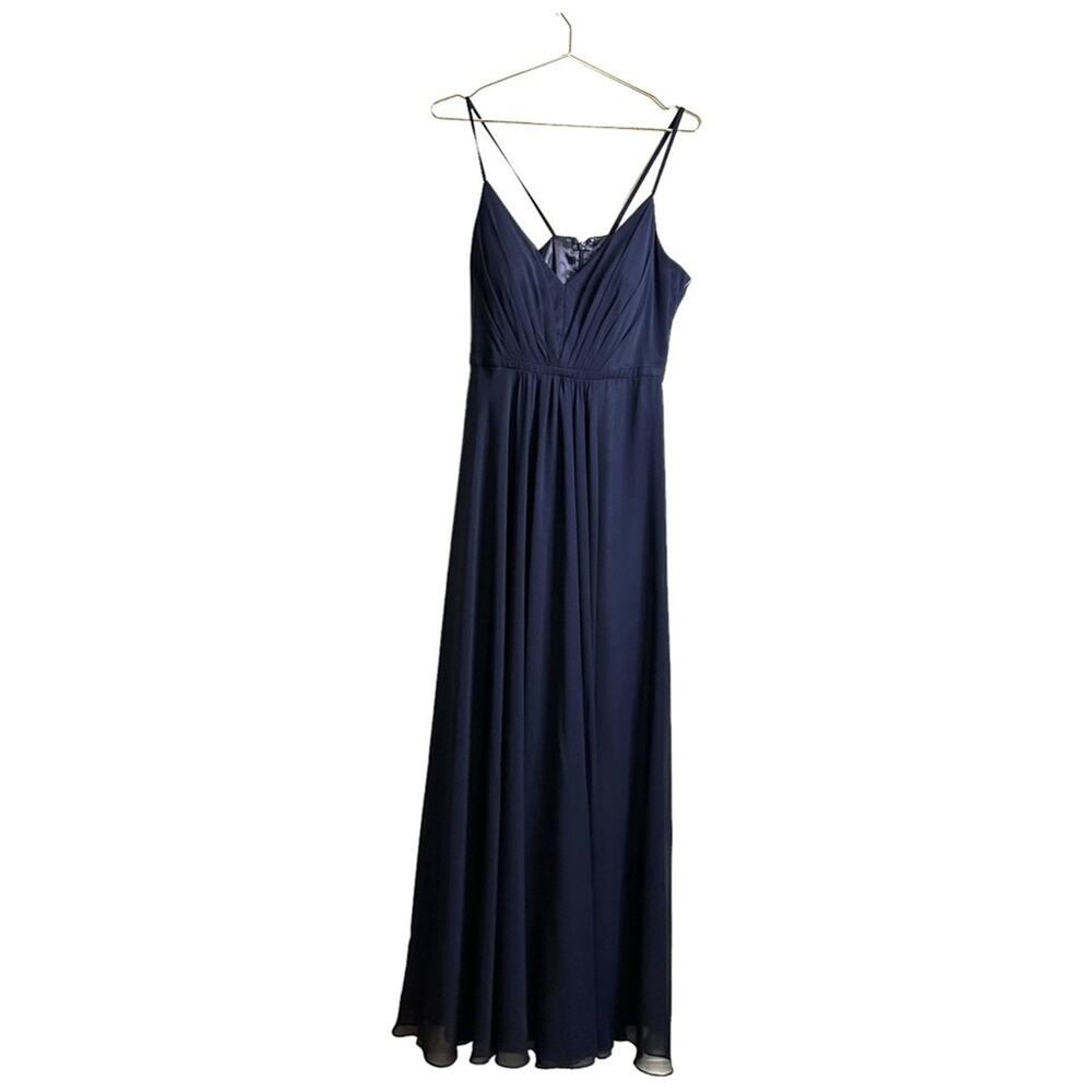 Eliza J Shirred V-Neck‎ Gown Navy Blue Size 8 NWT